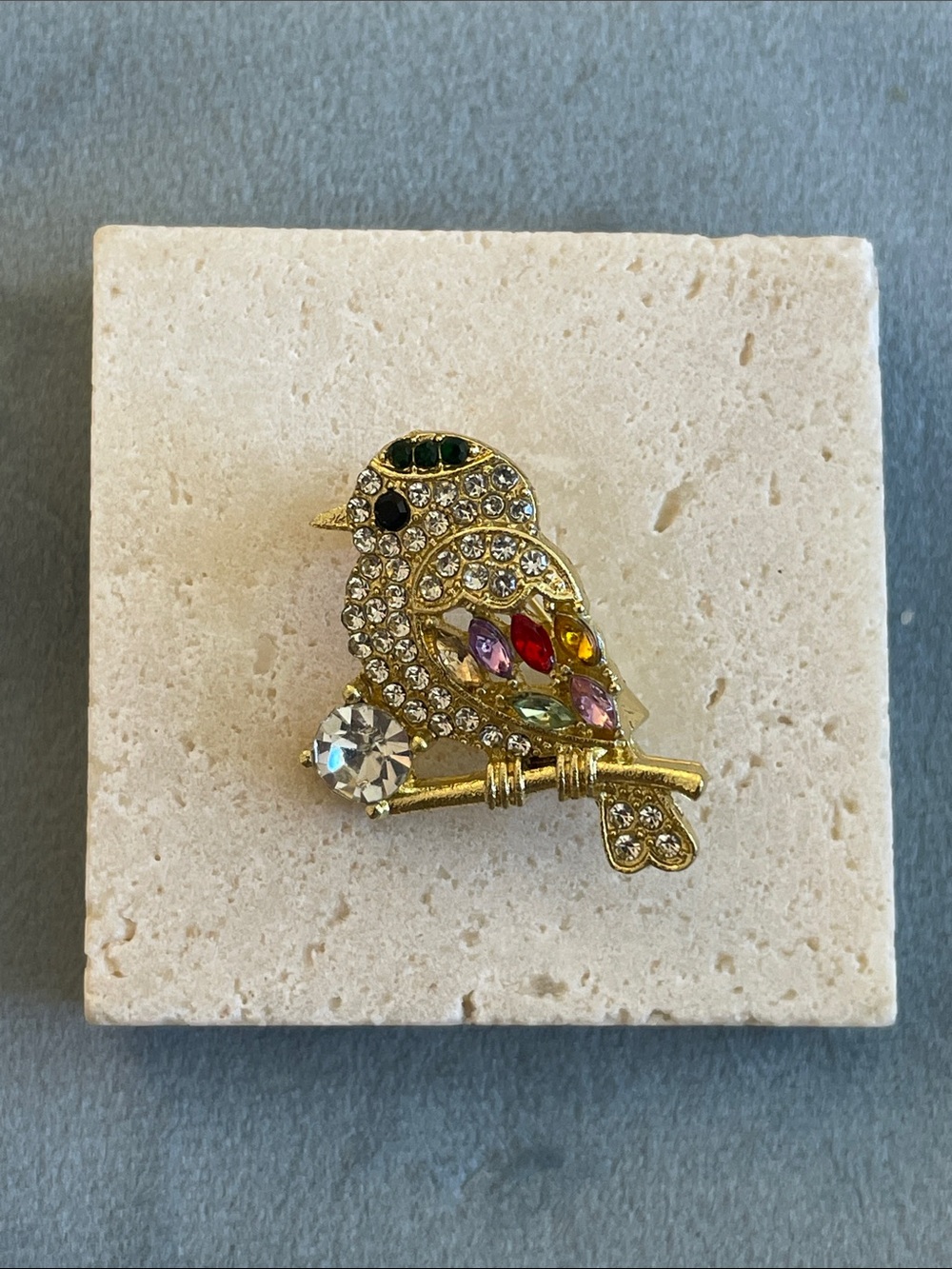 Anthropologie Gold-tone Multicolor Crystal Bird Brooch